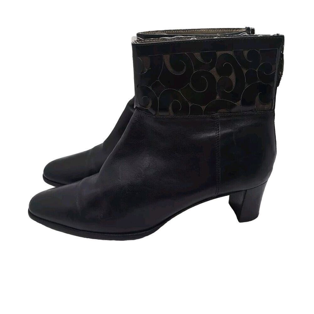Brighton 8M Ankle Boots Booties Trick Black Leather Laser Cut Witchy Whimsigoth